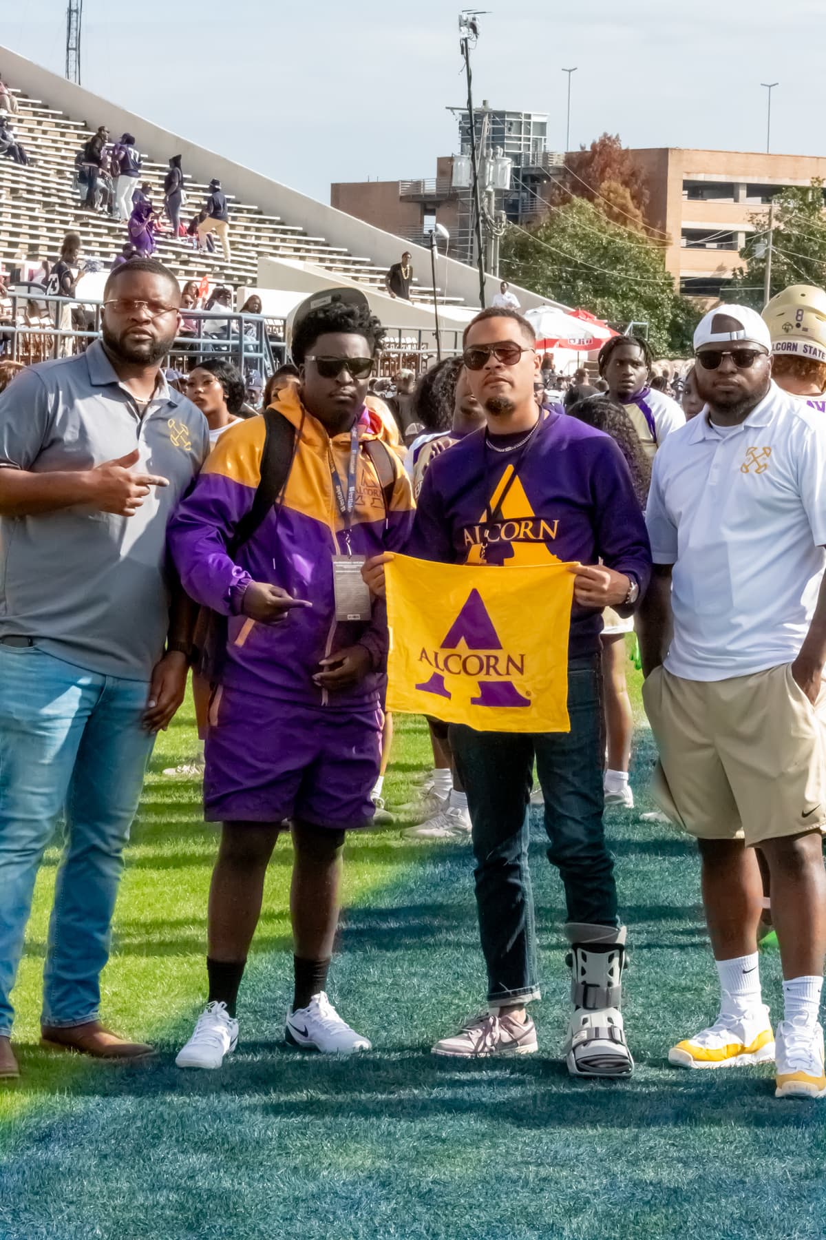 The Golden Helmed Review team at Alcorn State stadium
